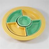 Vintage Green & Yellow Fiestaware Divided Serving Platter with Tray Condition: Good 