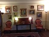 ETHAN ALLEN FLIP TOP TABLE, VICTIRIAN CHAIRS, ORIGINAL ART, GONE WITH THE WIND LAMPS