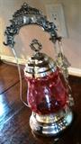 Cranberry glass pickle caster