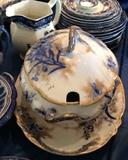 Flow Blue casserole and under plate