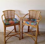 2 rattan bar stools.