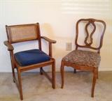 Cane-back wood chair and vintage wood chair