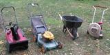 Snow blower, push mower, wheel barrow, leaf blower