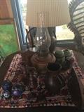 old cloisonné, pottery, oil lamp