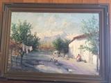 Oil painting of Chilean village scene by listed artist Alfredo Helsby