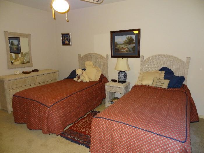 Wicker Twin Beds, Double Dresser , Mirror and Night Stand...