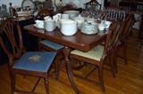 8 Needlepoint Mahogany Dining Chairs and Table