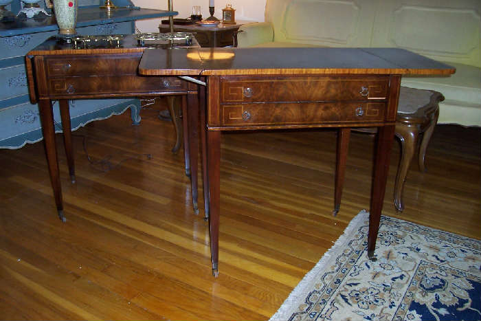 Pair, Inlaid Mahogany Dropleaf End Tables
