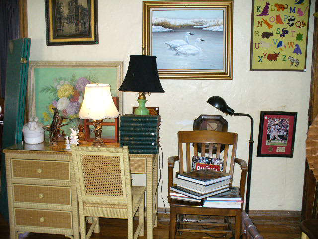 Desk, Paintings & Lamps