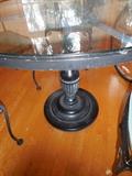 1940's Woodard Metal Pedestal, Glass Top Table