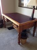 Beautiful Pine Turned Legged Desk with Leather Top