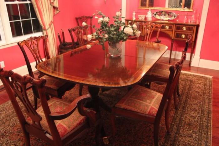 Council Craftsman Banded Dining Room Table with 6+ Chippendale Chairs