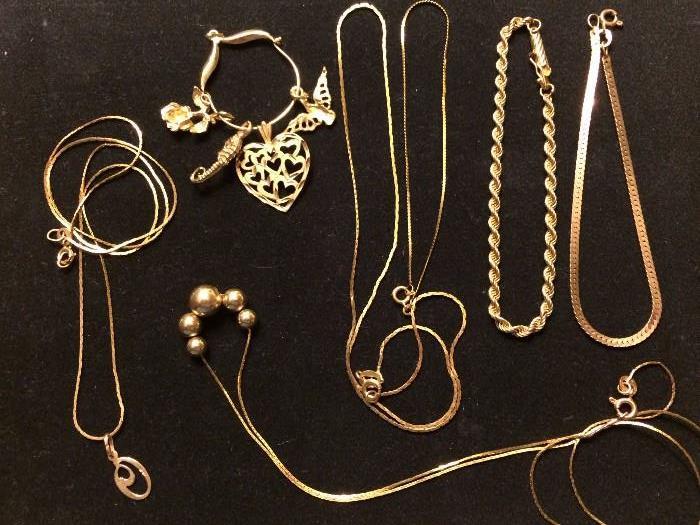 Various 14K gold chains, bracelets, charms - perfect gifts for Christmas