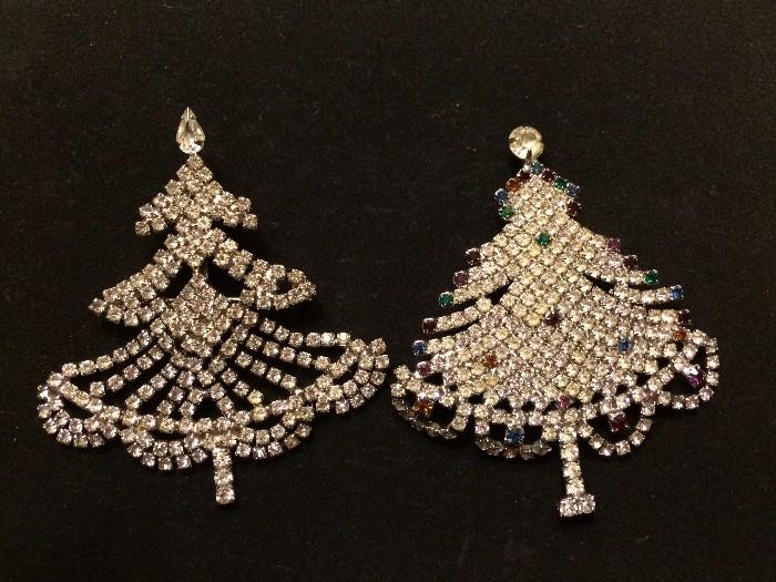 Vintage Hattie Carnegie rhinestone Christmas Tree pins