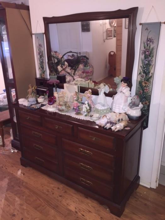 large solid wood dresser and mirror
