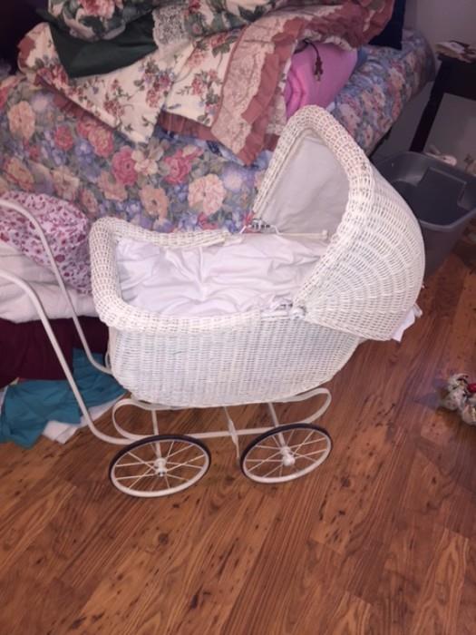 Antique wicker baby carriage