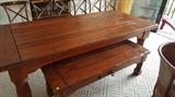 Custom 9 ft Indian Teak Dining Table w/ matching Bench Seat