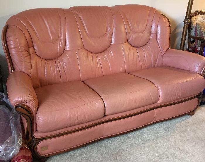 Italian Dima leather sofa /pull out bed, with matching loveseat & chair