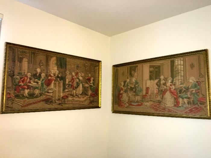 2 framed tapestries 
