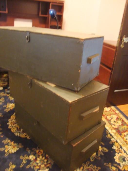 3 Military Trunk Boxes