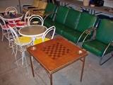 Mid Century Modern Chrome Chairs, and Couch, Game Table, Lawn Furniture.