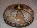 Very Large Slag Glass Shade with Windmill Metal Decoration