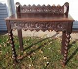 C/1880 English Victorian Oak Ladies writing desk with Carving overall