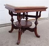 C/1880 Victorian Cherry Parlor table w/cream colored marble top 