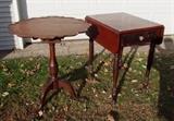 C/1920's Mahogany Chippendale style tilt top tea table ~ C/1870 Walnut drop side night stand 