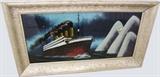 C/1915 Lg. Reverse on glass painting of the "Titanic" 