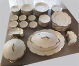 C/1920's 84 pc. Dinner china set by Haviland, white w/gold band w/serving pieces 
