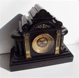 C/1880 French Slate mantle clock with Bronze  columns & Dial