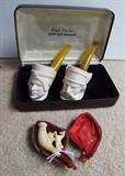 2 hand carved Meerschaum pipes including Viking and Roman Warrior ~ C/1890 leather cased carved Meerschaum figural pipe w/horse 