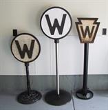 C/1930's cast iron Pennsylvania RR Engineer's Whistle indicator sign on base ~ 2-C/1930's cast iron DTI RR Engineer's Whistle indicator sign on base 