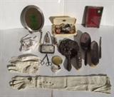 Ladies collector lot including Sterling vanity items, kid gloves, etc. ~ 2-C/1920's Sterling Piano picture frames