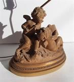 Early 19th C. French Terracotta figurative group of 2 cupids, signed, converted to lamp 