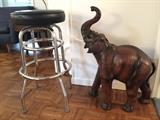 Leather wrapped large elephant and barstool