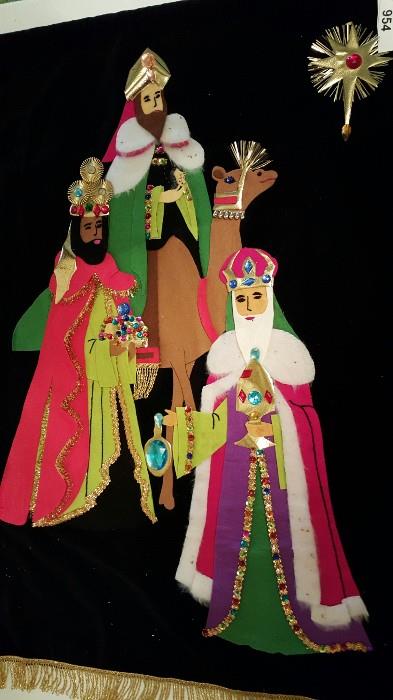 Hand appliqued Three Wise Men wall hanging, felt
