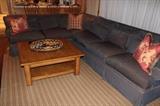 Blue Sectional, Coffee Table & Rug