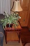 Bamboo Side Table, Lamp & Plant