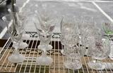 Beautiful frosted bird wine glasses and Waterford brandy glasses