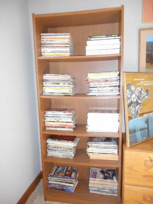 Large collection of car magazines and Playboy and Penthouse plus many book cases, tall and short