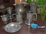 Pewter tankards and serving pieces