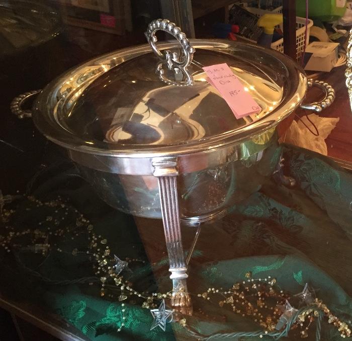 Silver plate chafing dish.