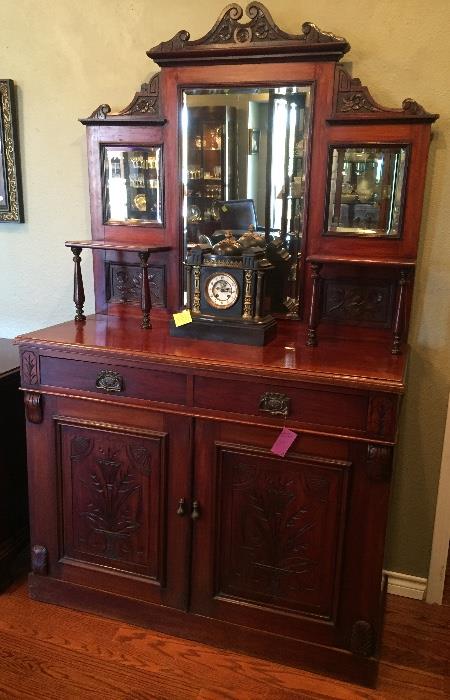 Antique mahogany sideboard with mirrored hutch -- now in Bargainville!