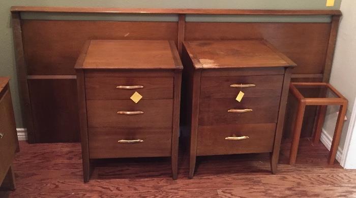Mid-century king size headboard and nightstands.
