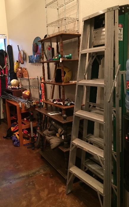Ladders, tools, and sports equipment.