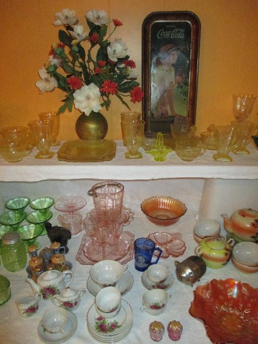Nippon, Vintage Lorain Yellow Depression Glass, Sweet Tea Set, Pink Depression Glass, Carnival Glass