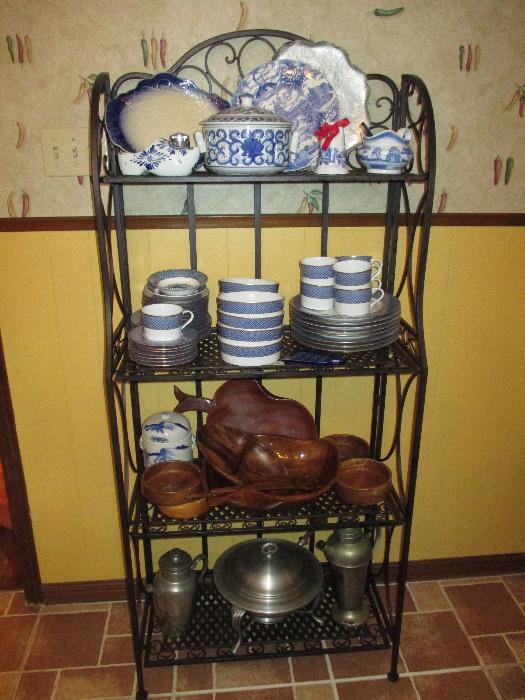 Lovely Blue and White Dishes , Wood Bowls, Shelving Is Not For Sale