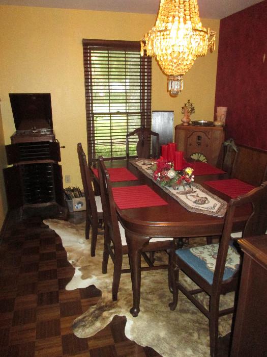 Beautiful Victrola, Lovely Dining Room Set, Water Fall Chandelier 